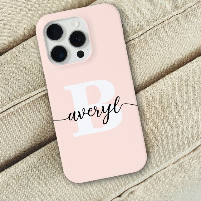 Funda De Case-Mate Para iPhone Monograma Femenina Rosa Beige Script Nombre Monogr (Subido por el creador)