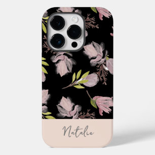 Funda Para iPhone 14 Pro De Case-Mate Monograma femenino hermoso contraste negro y rosa