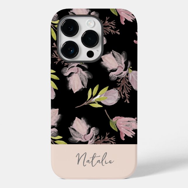 Funda De Case-Mate Para iPhone Monograma femenino hermoso contraste negro y rosa (Reverso )