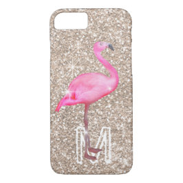 Funda Para iPhone 8/7 Monograma Flamingo Rosado Tropical Purpurina de or