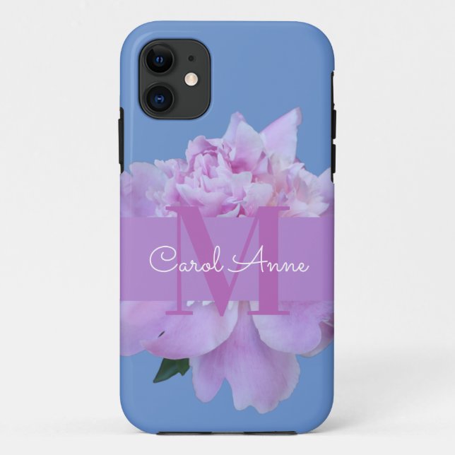 Funda De Case-Mate Para iPhone Monograma Flor rosa Azul suave (Reverso)