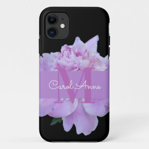 Funda Para iPhone 11 Monograma Flor rosa Clásico Negro