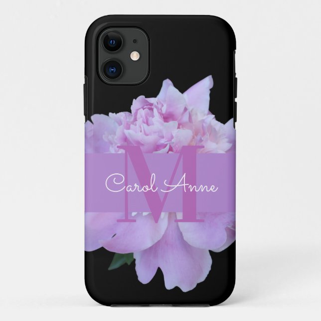 Funda De Case-Mate Para iPhone Monograma Flor rosa Clásico Negro (Reverso)
