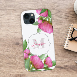Funda Para iPhone 13 Monograma Floral Acuarela Rosa Moderno Funda-Mate 