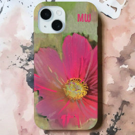 Funda Para iPhone 15 Monograma floral acuarela verde rojo