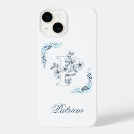 Funda Para iPhone 14 De Case-Mate Monograma floral azul inicial "P" sereno