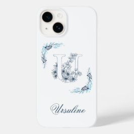 Funda Para iPhone 14 De Case-Mate Monograma floral azul inicial "U" sereno