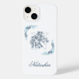 Funda Para iPhone 14 De Case-Mate Monograma floral calmado de "N" azul inicial