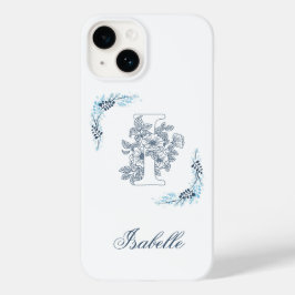 Funda Para iPhone 14 De Case-Mate Monograma floral calmado inicial "I" azul