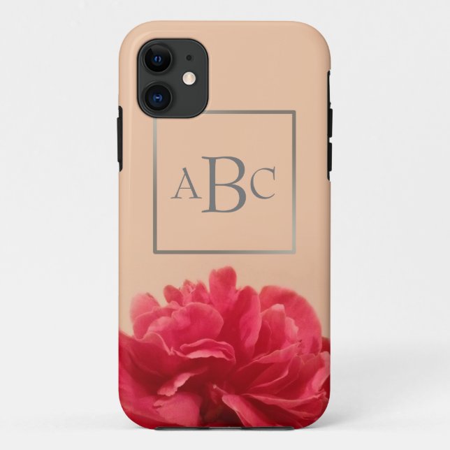 Funda De Case-Mate Para iPhone Monograma floral de crema rosa precioso inicial (Reverso)