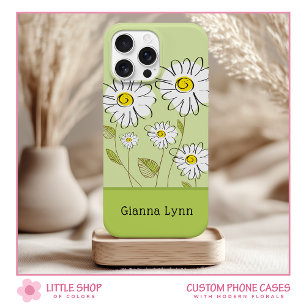 Funda Para iPhone 15 Monograma Floral de Margaritas Modernas