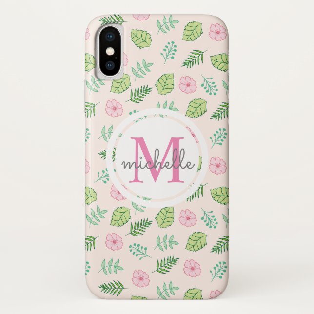 Funda De Case-Mate Para iPhone Monograma floral de Moda moderna (Reverso)
