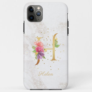 Funda Para iPhone 11 Pro Max Monograma Floral de Nombre Inicial Letra H Persona