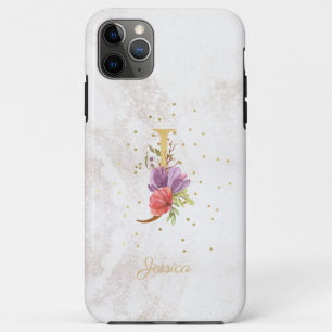 Funda Para iPhone 11 Pro Max Monograma Floral de Nombre Inicial Letra J Persona