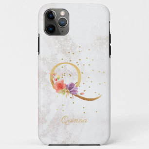 Funda Para iPhone 11 Pro Max Monograma Floral de Nombre Inicial Letra Q Persona