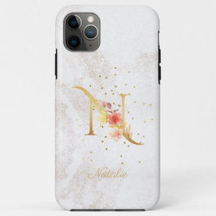 Funda Para iPhone 11 Pro Max Monograma Floral de Nombre Inicial N Letra Persona