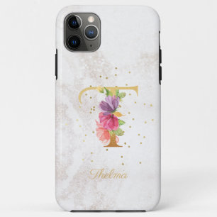 Funda Para iPhone 11 Pro Max Monograma Floral de Nombre Inicial Personalizable