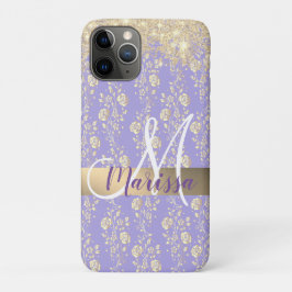 Funda Para iPhone 11 Pro Monograma Floral de oro en lavanda