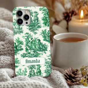 Funda Para iPhone 14 De Case-Mate Monograma floral francés Toile Jouy verde vintage