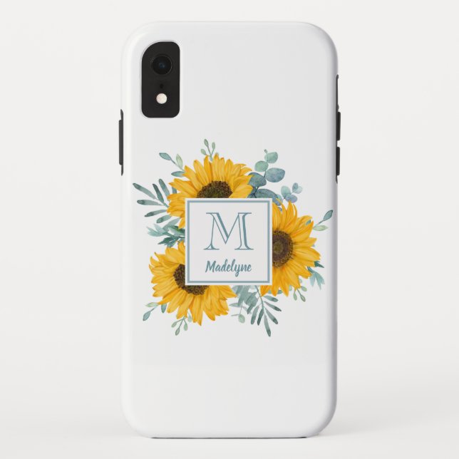 Funda De Case-Mate Para iPhone Monograma Floral Girasol Personalizado (Reverso)