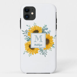 Funda Para iPhone 11 Monograma Floral Girasol Personalizado