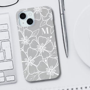 Funda Para iPhone 15 Monograma Floral Gris