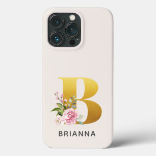 Funda Para iPhone 13 Pro Monograma Floral Letra B Dorada Nombre Personaliza