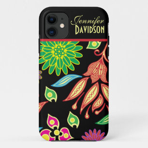 Funda Para iPhone 11 Monograma floral negro abstracto femenino iPhone5