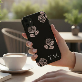 Funda Para iPhone 11 Monograma Floral Negro y Rosa