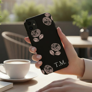 Funda Para iPhone 11 Monograma Floral Negro y Rosa