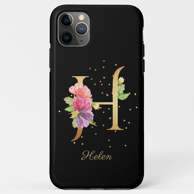 Funda De Case-Mate Para iPhone Monograma floral Nombre personal Letra H inicial (Reverso)
