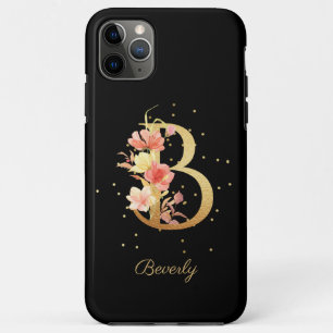 Funda Para iPhone 11 Pro Max Monograma floral Nombre personal Letra inicial B