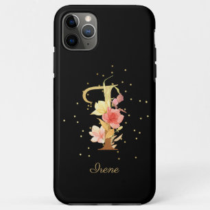 Funda Para iPhone 11 Pro Max Monograma floral Nombre personal Letra inicial I