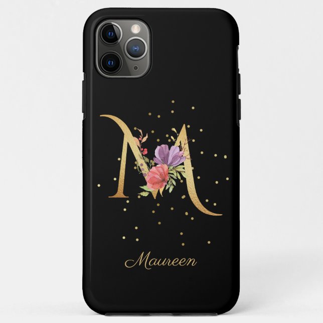 Funda De Case-Mate Para iPhone Monograma floral Nombre personal Letra inicial M (Reverso)