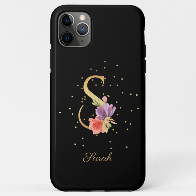 Funda De Case-Mate Para iPhone Monograma floral Nombre personal Letra S inicial (Reverso)