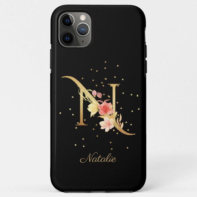 Funda De Case-Mate Para iPhone Monograma floral Nombre personal N Letra inicial (Reverso)