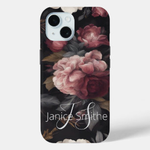 Funda Para iPhone 15 Monograma floral oscuro