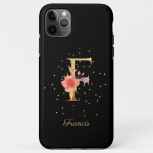 Funda Para iPhone 11 Pro Max Monograma floral Personalización Nombre Letra F In
