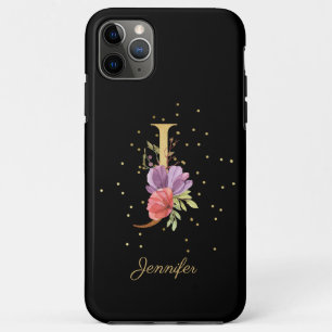 Funda Para iPhone 11 Pro Max Monograma Floral Personalizado Nombre Inicial Letr