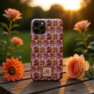 Funda Para iPhone 11 Pro Monograma Floral Retro Personalizado Rosa y Marrón