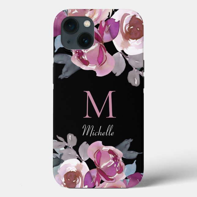 Funda De Case-Mate Para iPhone Monograma Floral rosa (Reverso )