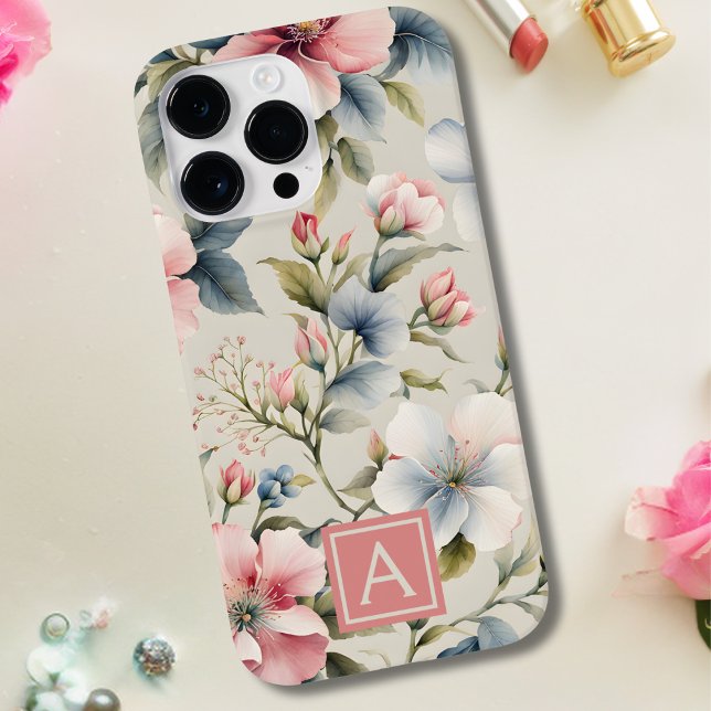 Funda De Case-Mate Para iPhone Monograma Floral Rosa (Subido por el creador)