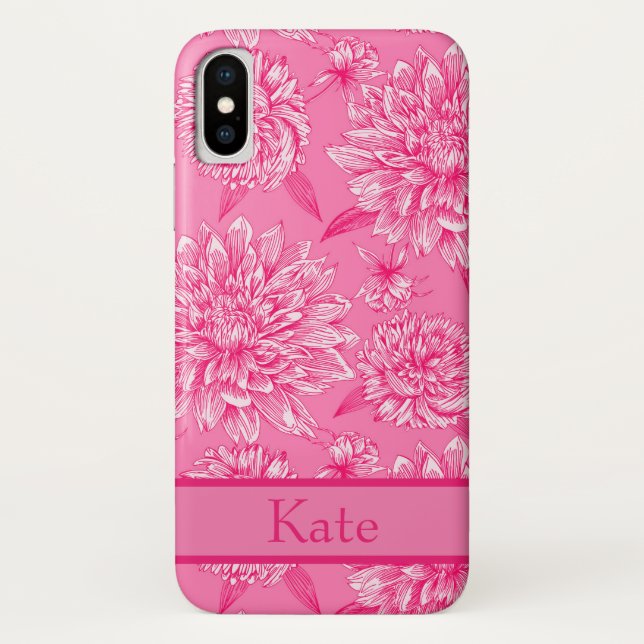 Funda De Case-Mate Para iPhone Monograma Floral Rosa (Reverso)