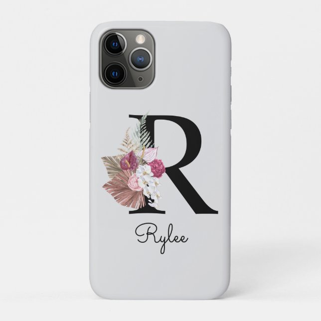Funda De Case-Mate Para iPhone Monograma Floral Rosa Inicial R (Reverso)