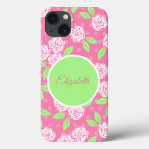 Funda Para iPhone 13 Monograma floral rosa y verde