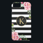 Funda Para iPhone 8/7 Monograma Floral Vintage Blanco negro a rayas<br><div class="desc">Decora tu iPhone en estilo con este &coto personalizado;Monograma floral negro rayado y coto blanco vintage; funda único! Puede personalizar con su nombre o texto en este diseño. Si necesita más personalización, haga clic en el botón "Personalizar it" y utilice nuestra herramienta de diseño para cambiar el tamaño, rotar, cambiar...</div>
