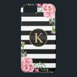 Funda Para iPhone 8/7 Monograma Floral Vintage Blanco negro a rayas<br><div class="desc">Decora tu iPhone en estilo con este &coto personalizado;Monograma floral negro rayado y coto blanco vintage; funda único! Puede personalizar con su nombre o texto en este diseño. Si necesita más personalización, haga clic en el botón "Personalizar it" y utilice nuestra herramienta de diseño para cambiar el tamaño, rotar, cambiar...</div>