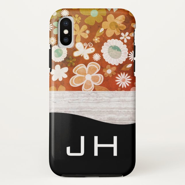Funda De Case-Mate Para iPhone Monograma Floral y Textura (Reverso)