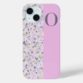 FUNDA PARA iPhone 15 MONOGRAMA FLORES INICIALES O LILAC PEQUEÑOS