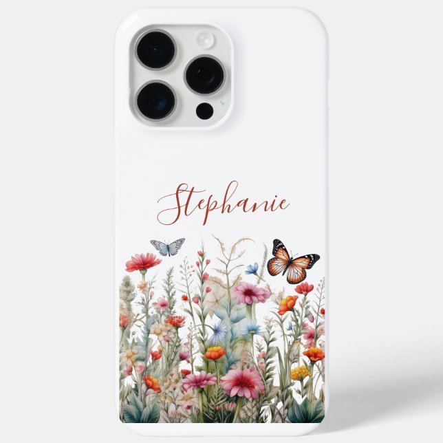 Funda De Case-Mate Para iPhone Monograma Flores silvestres mariposas Boho regalo  (Reverso )